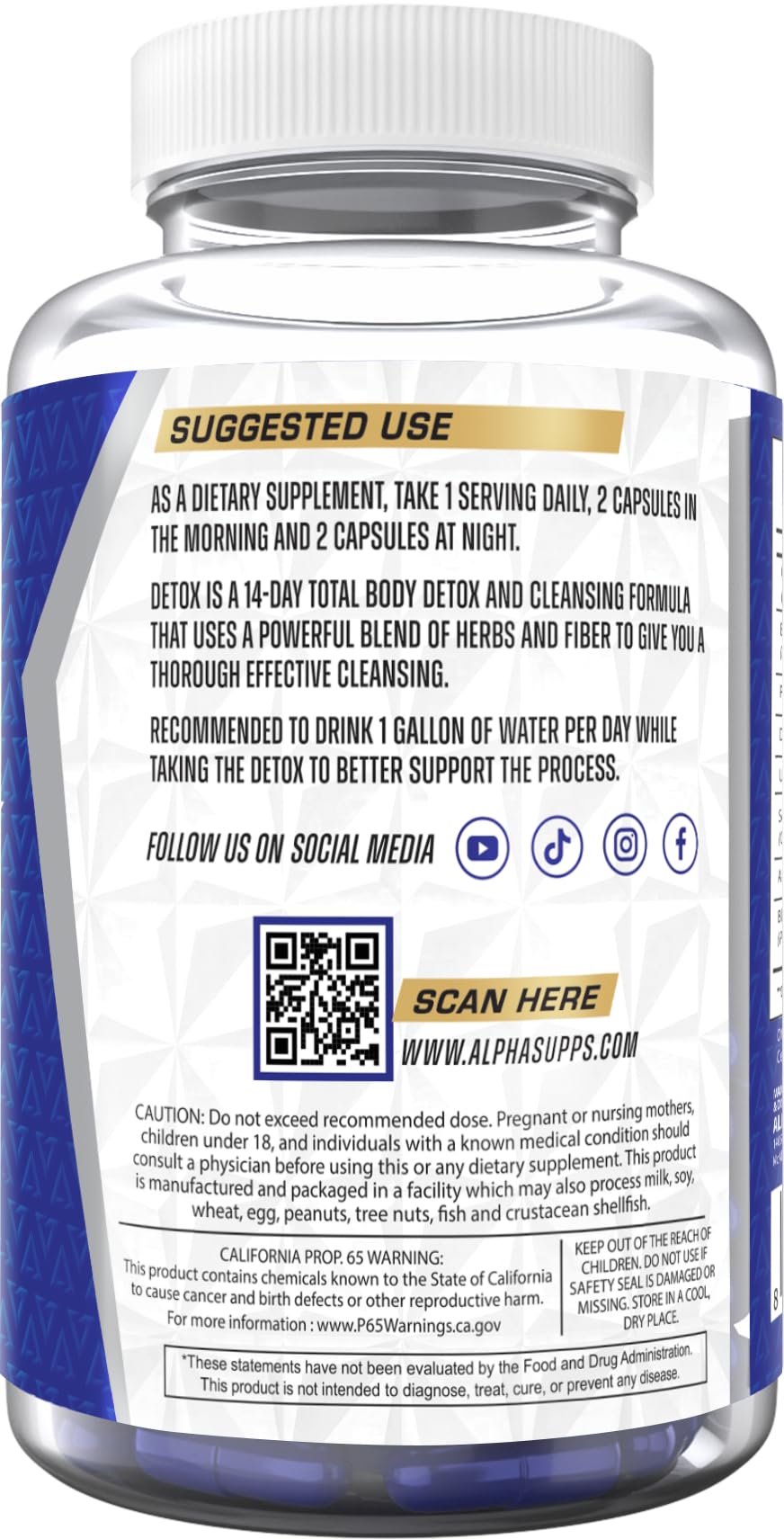Alpha Supps Detox 14 Day Full Body Cleanse & Gut Support, 56 Capsules