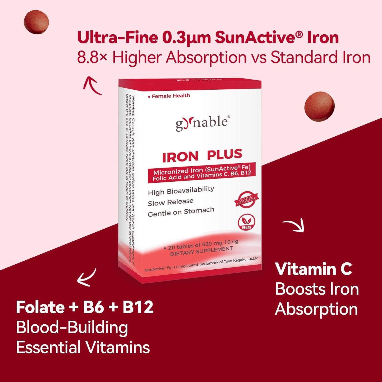 Gynable Gentle Iron Supplement for Women, Tablet, 20 Tablets
