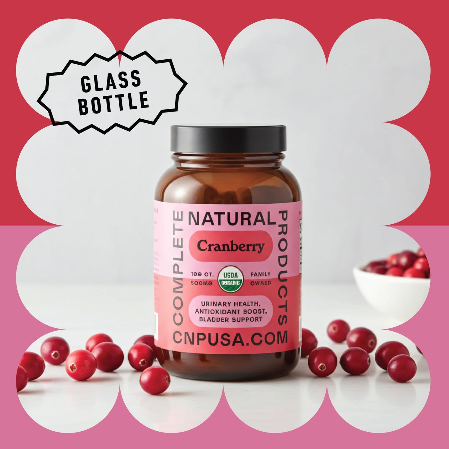 Complete Natural Products Organic Cranberry 500mg Capsules 100 Count