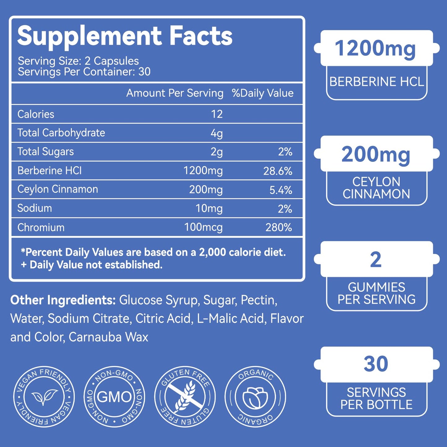 EAZGOO Berberine Gummies 1200mg with Ceylon Cinnamon, 120 Gummies