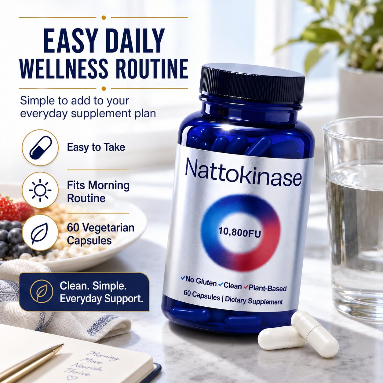 EYUTRD Nattokinase Supplement 10,800 FU Circulation Support, 60 Veg Capsules