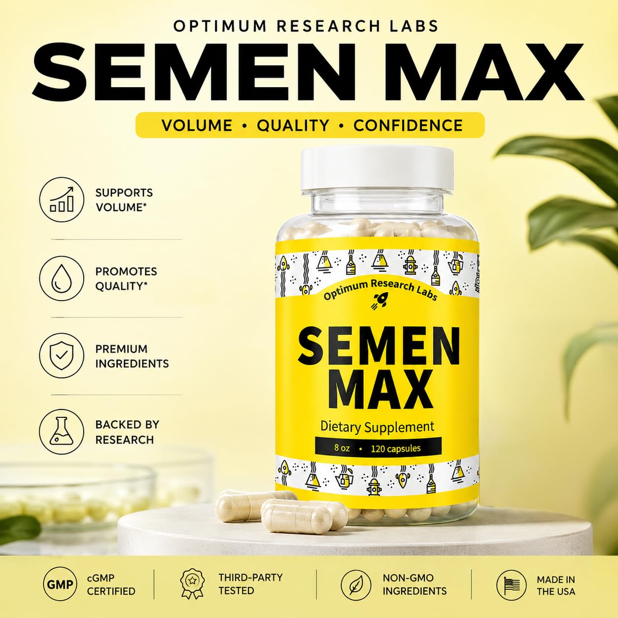 Optimum Research Labs Semen Max - Natural Male Enhancement Supplement for Volume Support and Reproductive Health Capsules, 120 Count