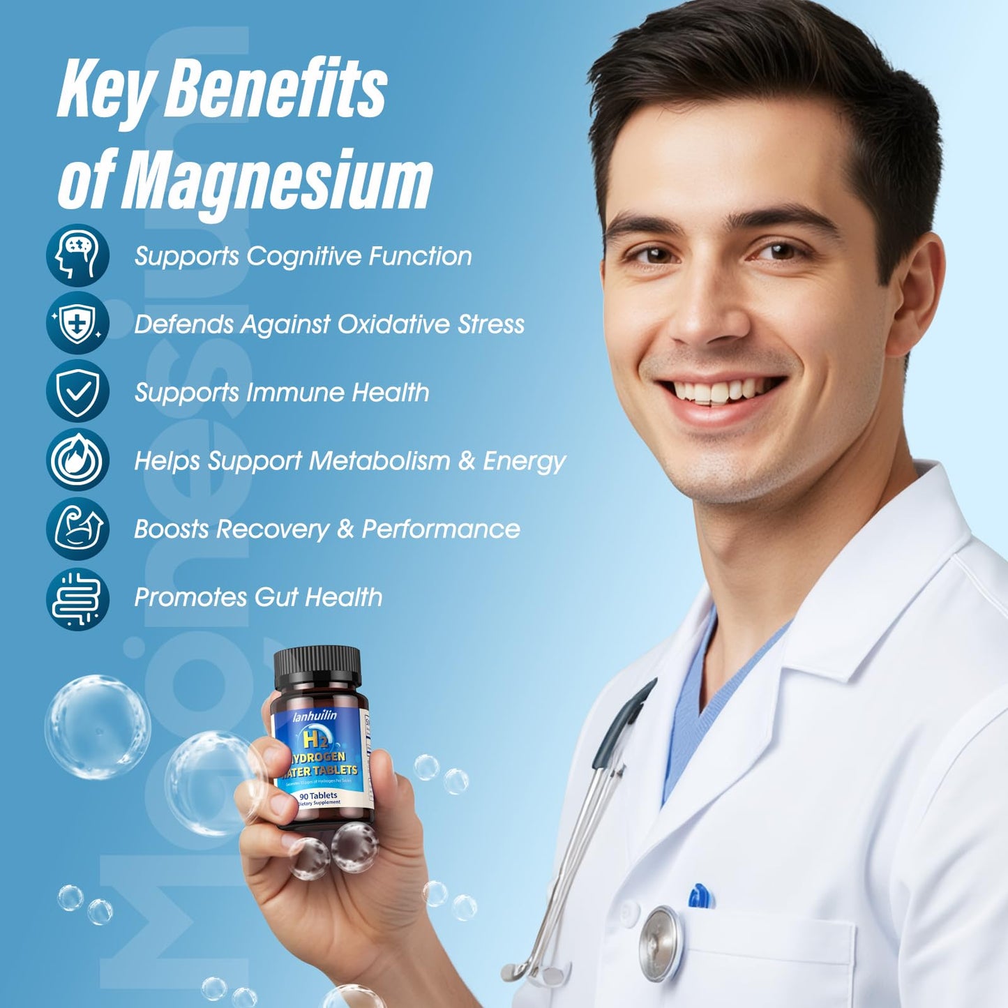 lanhuilin Hydrogen Water Tablets with Magnesium 150mg, Raspberry, 90 Tablets