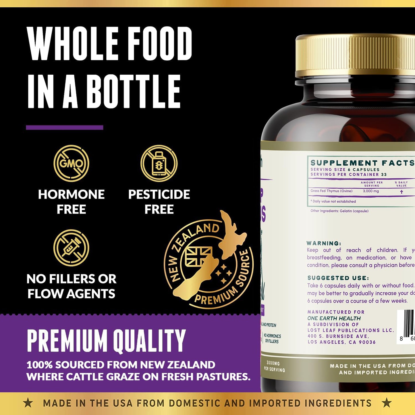 One Earth Health Grass Fed Thymus Capsules 200 Count