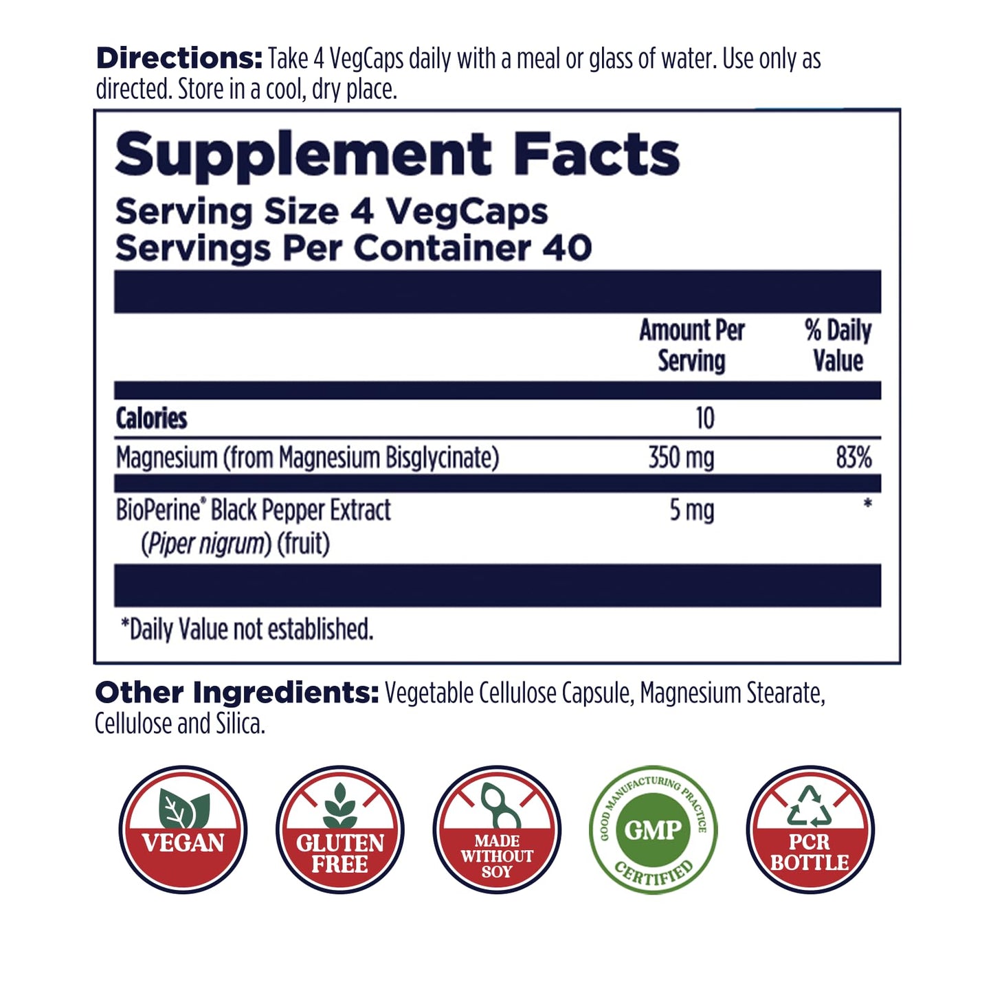 KAL Magnesium Glycinate Capsules, Fully Chelated Magnesium Bisglycinate, High Absorption Magnesium Supplement, Non-GMO, 160 Count