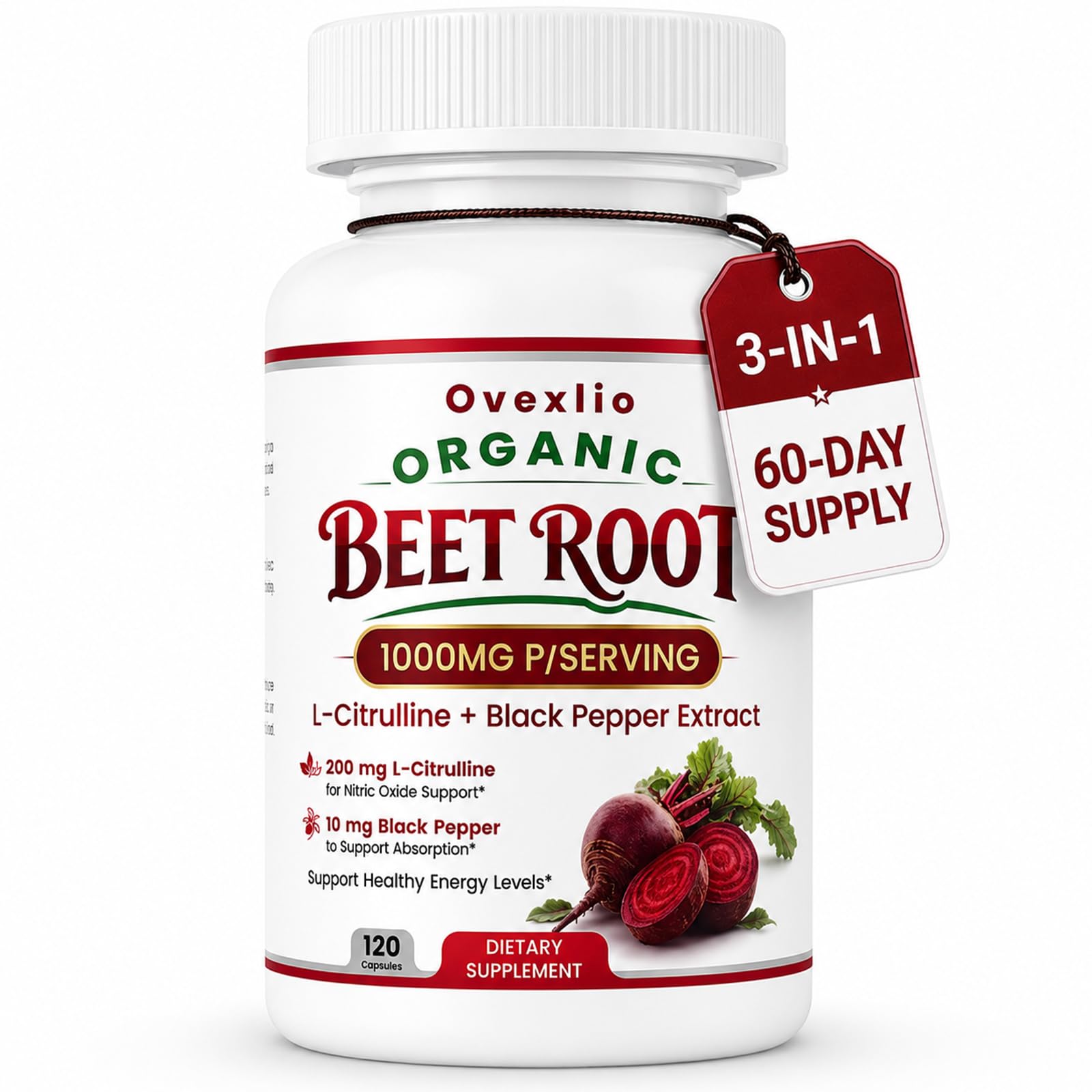 OVEXLIO Beet Root Capsules, 120 Capsules
