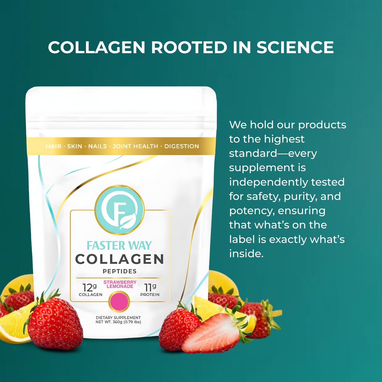 FASTer Way to Fat Loss Collagen Peptides Powder Strawberry Lemonade 13 Ounce