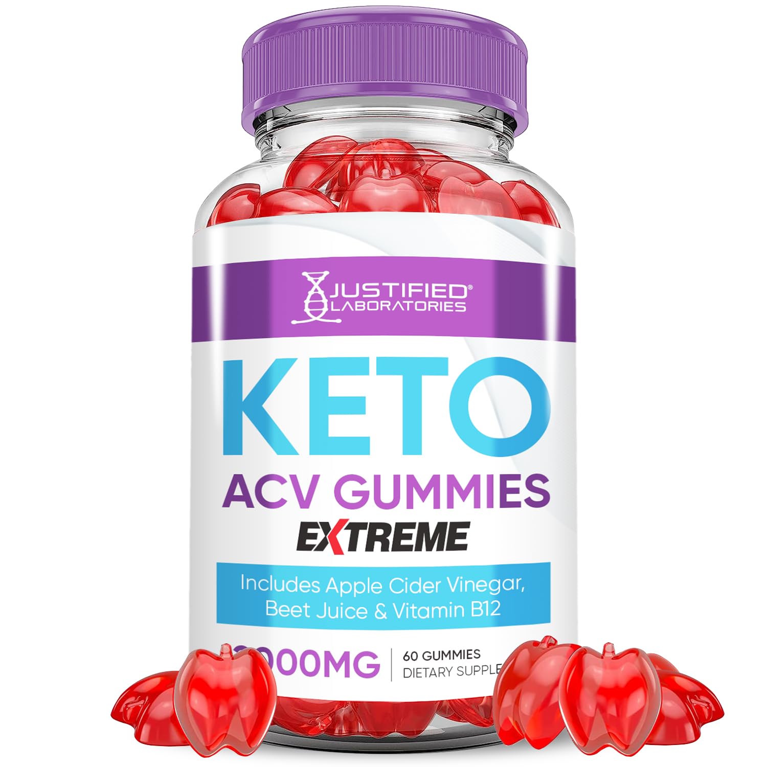 Justified Laboratories Keto ACV Gummies Advanced Support Extreme 2000MG Keto Gummy Apple Cider Vinegar Formulated with Pomegranate Beet Juice Powder B12 Vegan Non GMO, 60 Gummies
