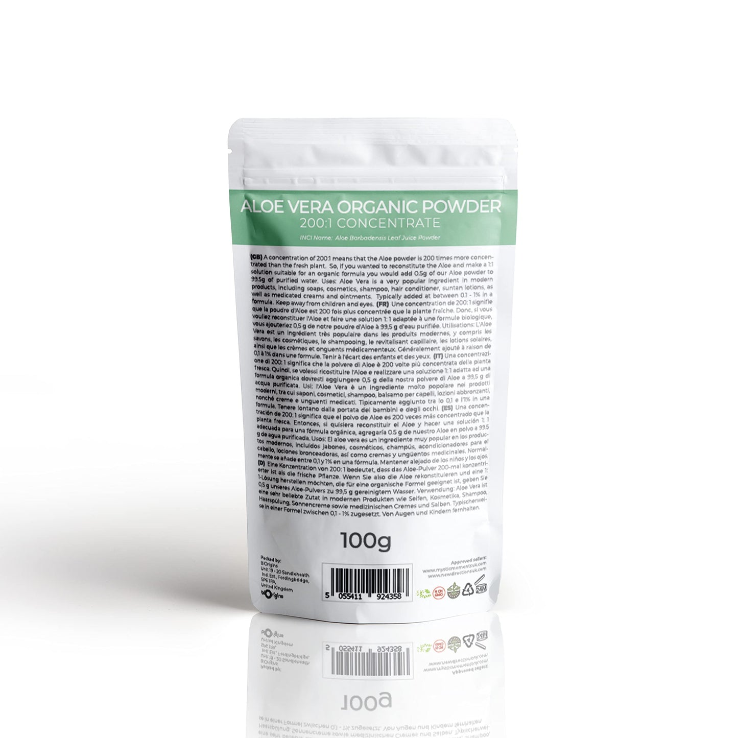 Mystic Moments Aloe Vera Powder Organic 200:1 Concentration - 100g, 100 Count