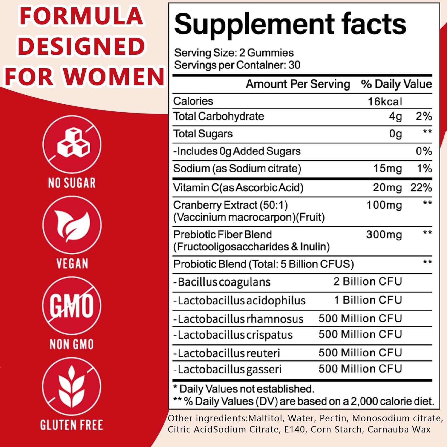 Itiban Vaginal Probiotics Gummies for Women, Premium Feminine pH Balance, Yeast Balance & Flora + Vitamin C for Immune Support, Cranberry Flavor, 60 Gummies