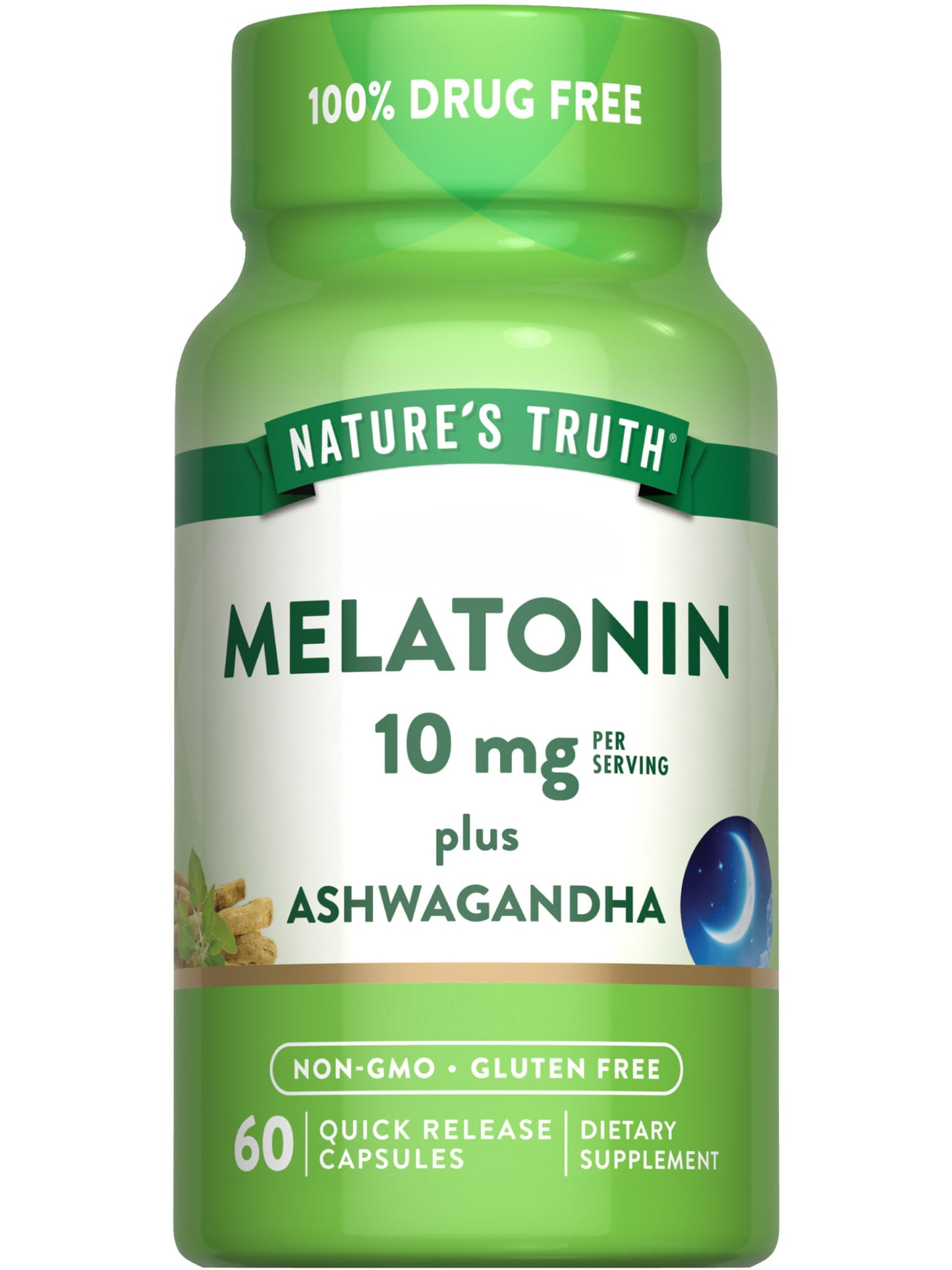 Nature's Truth Melatonin 10mg with Ashwagandha, 60 Capsules
