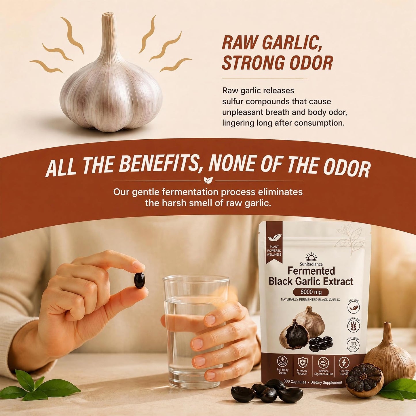 Sun Radiance Black Garlic Extract Aged Garlic Supplement Softgels, 300