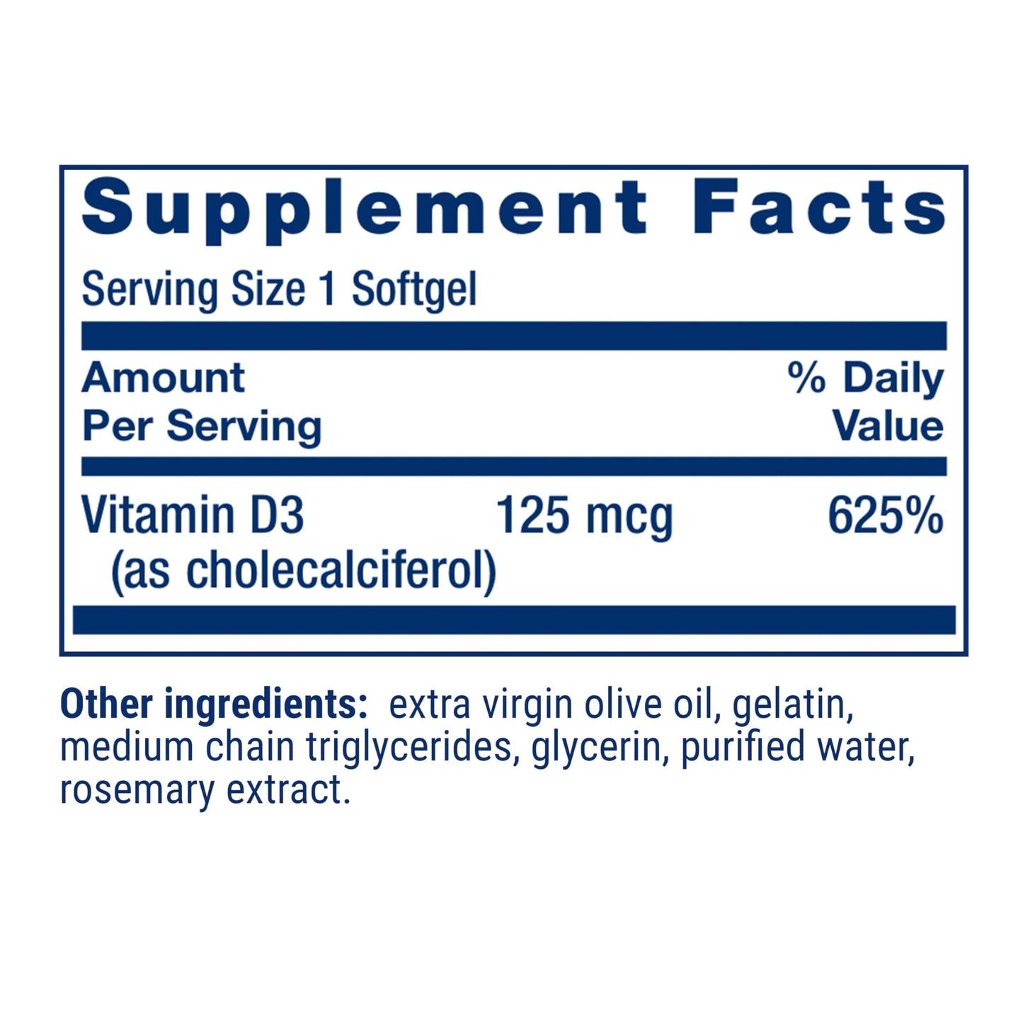 Life Extension Vitamin D3 125 mcg (5000 IU) Softgels, 60 Softgels