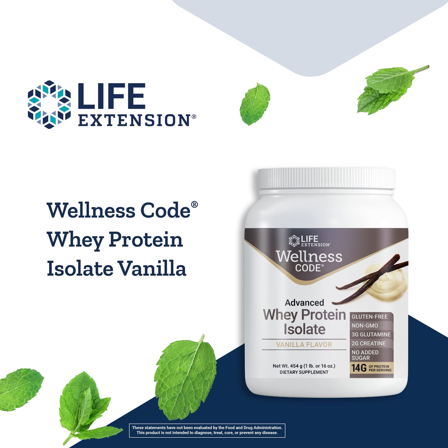 Life Extension Wellness Code Advanced Whey Protein Isolate Powder Vanilla, 16 Servings