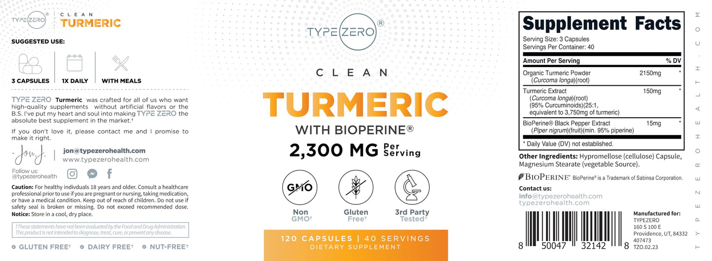 Type Zero Turmeric with Bioperine Powder, 5 Ounce