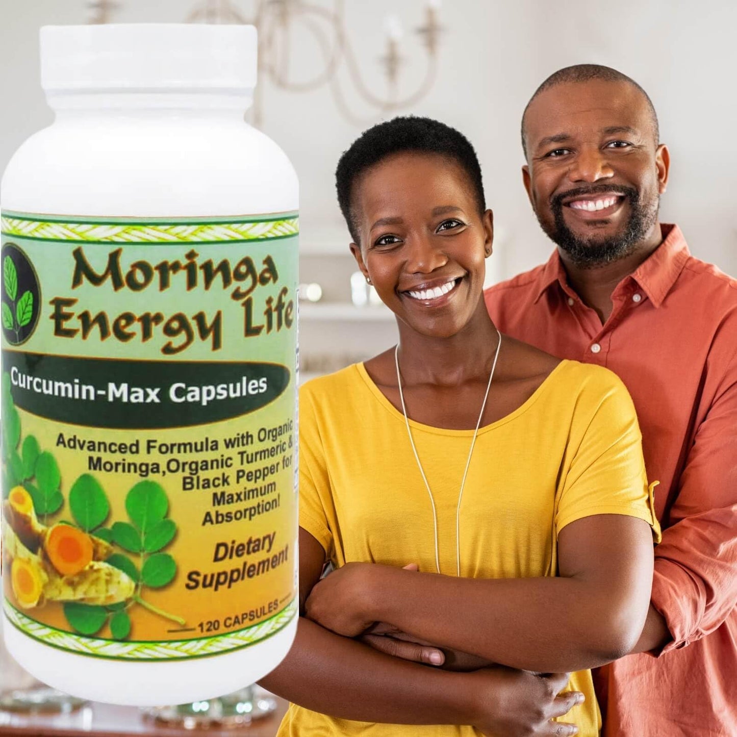 Moringa Energy Life Curcumin Max Turmeric Plus Moringa Capsules with Black Pepper, 120 Count