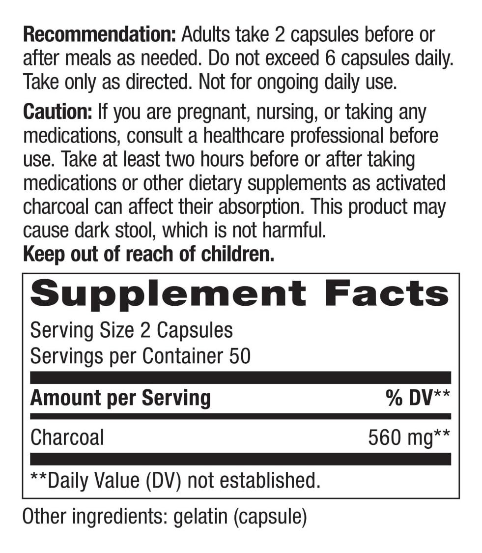Nature's Way Activated Charcoal Capsules, 100 Count