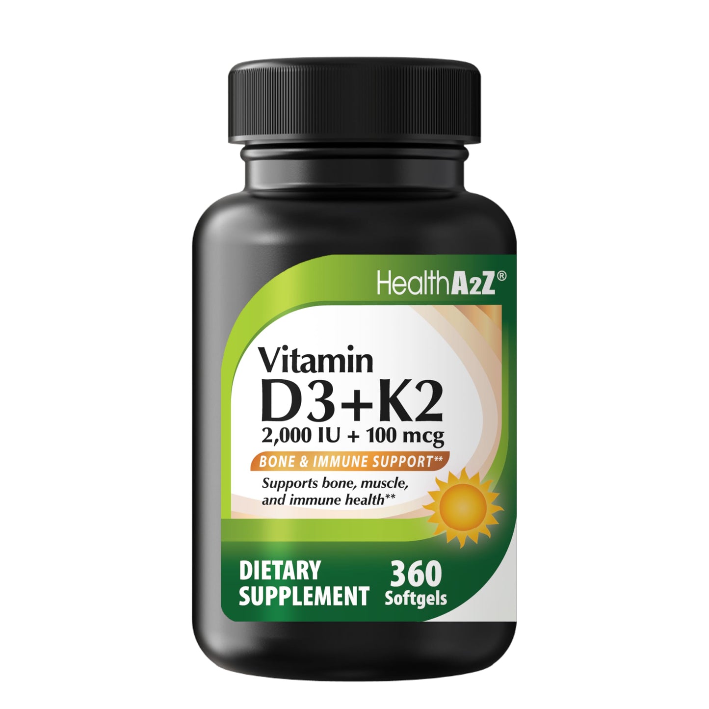 HealthA2Z Vitamin D3 (2,000 IU) + K2 (100mcg) Softgels 360