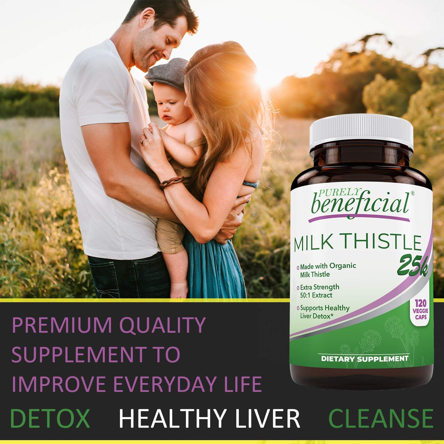 PURELY beneficial Milk Thistle Capsules (50:1 Milk Thistle Extract) Liver Cleanse & Antioxidant Support, 120 Veg Capsules