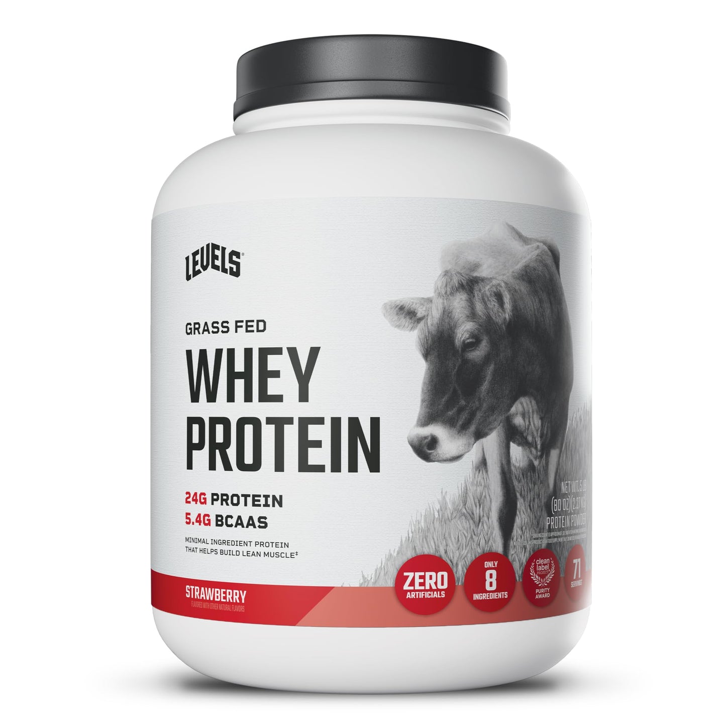 Levels Nutrition Grass Fed Whey Protein Powder Strawberry, 80 Servings