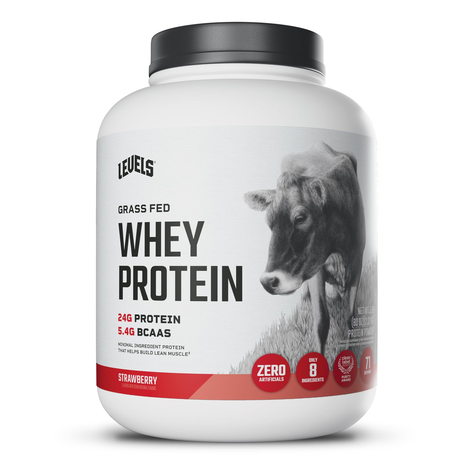 Levels Nutrition Grass Fed Whey Protein Powder Strawberry, 80 Servings