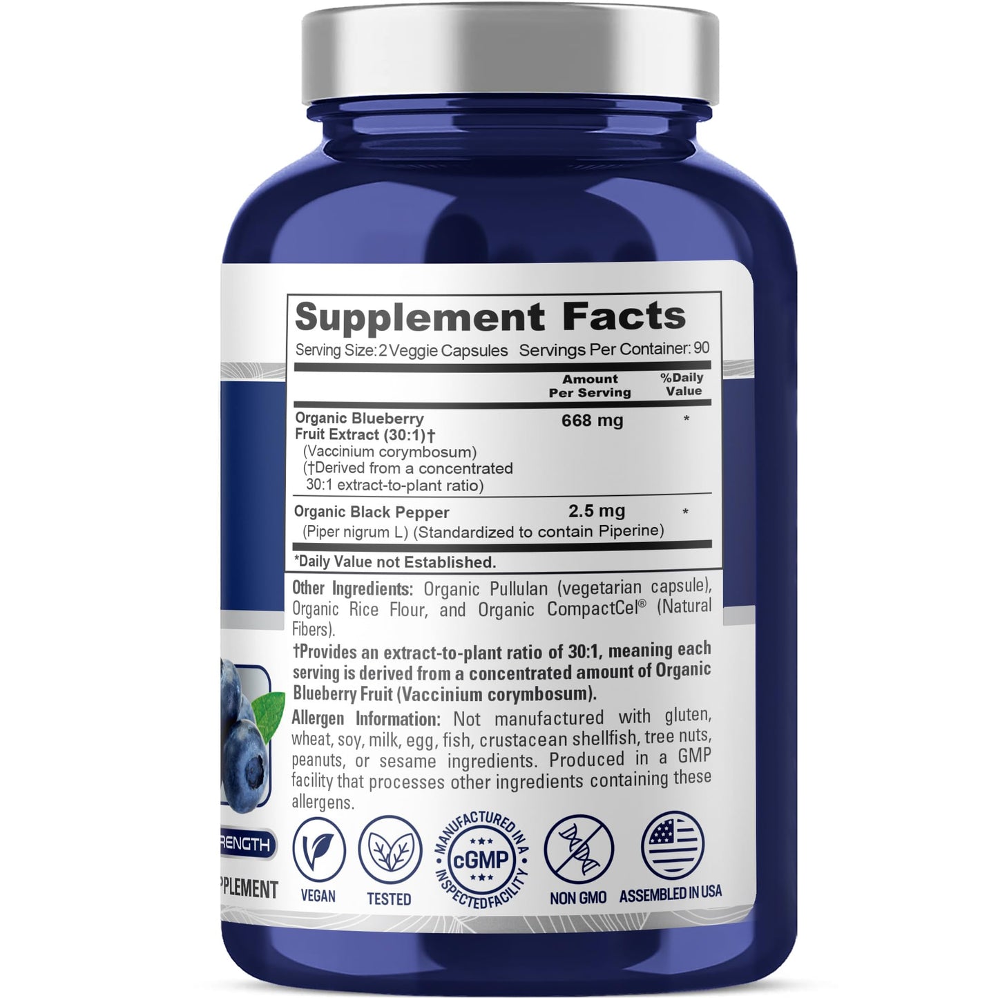 NusaPure Organic Blueberry Capsules 180 Count