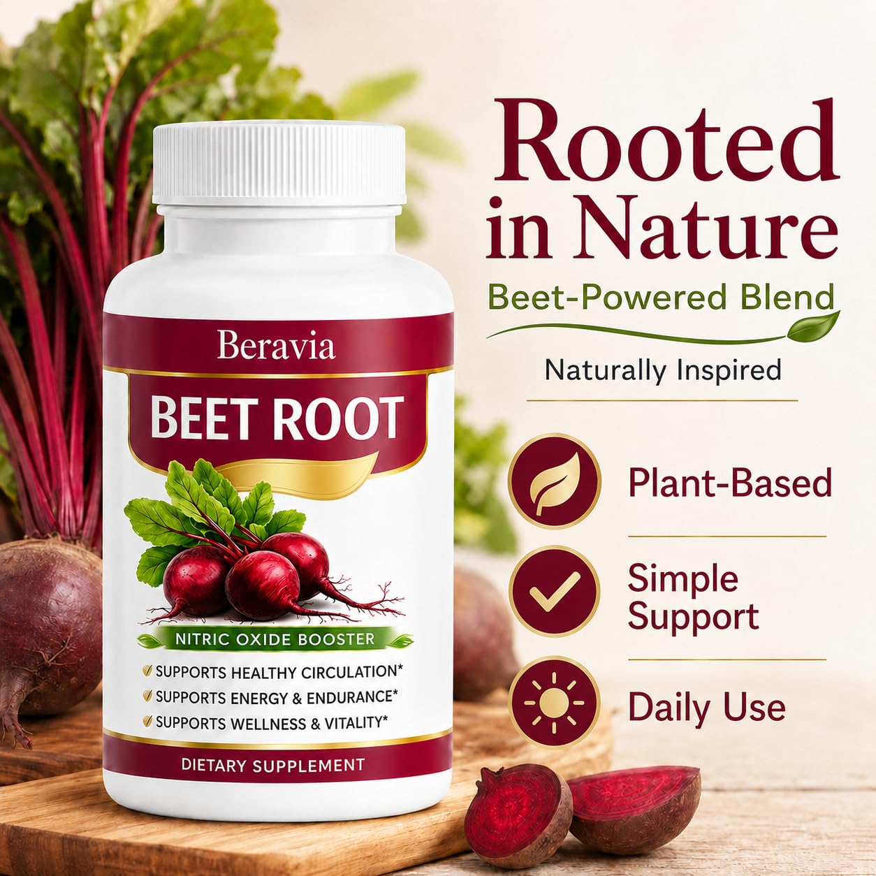 Beravia Organic Beetroot 1300mg Capsules, 60 Count