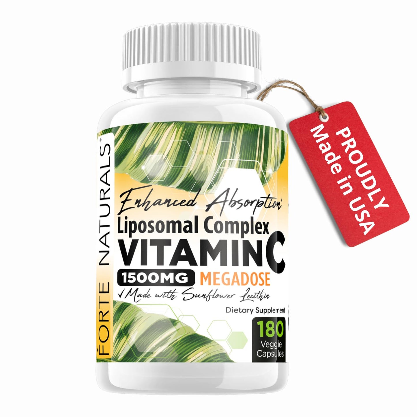 FORTE NATURALS High Dose Vitamin C 1500mg Liposomal C Complex with Sunflower Lecithin 180 Capsules