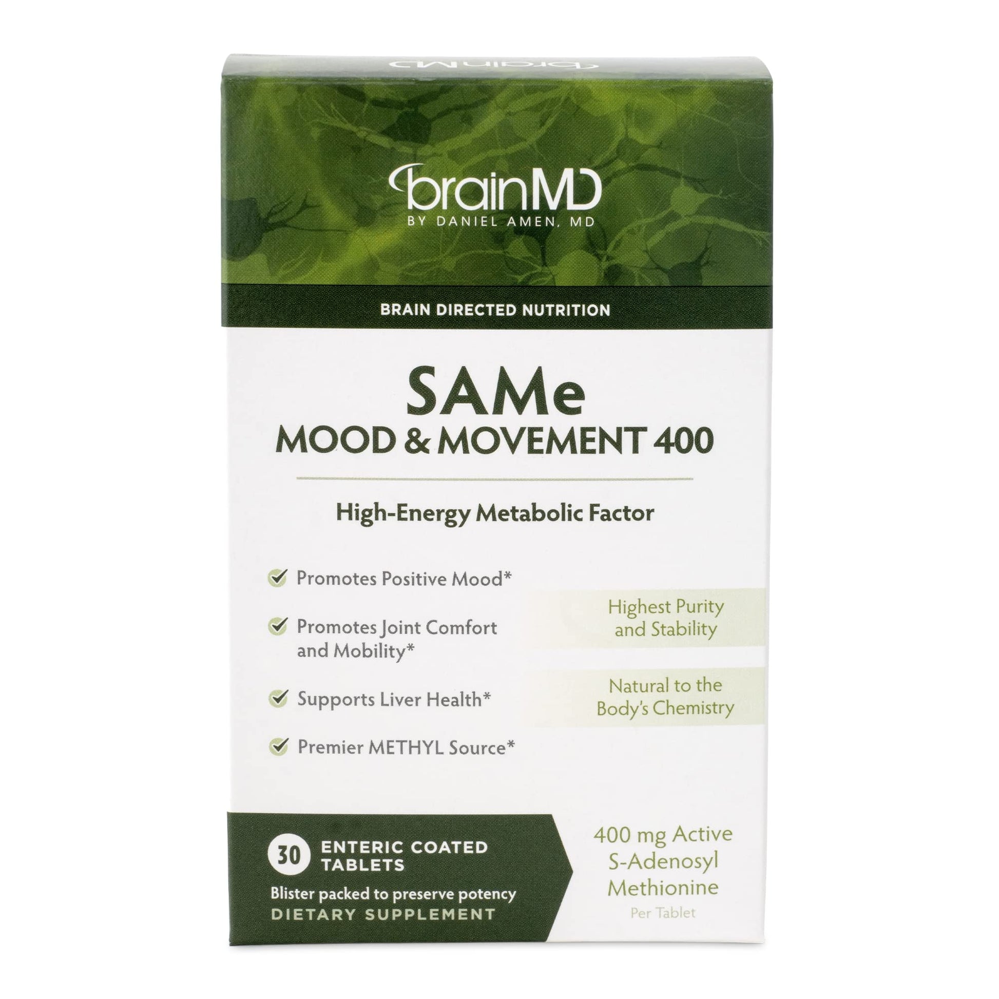BRAINMD SAMe Mood & Movement 400 Tablets, 30 Count