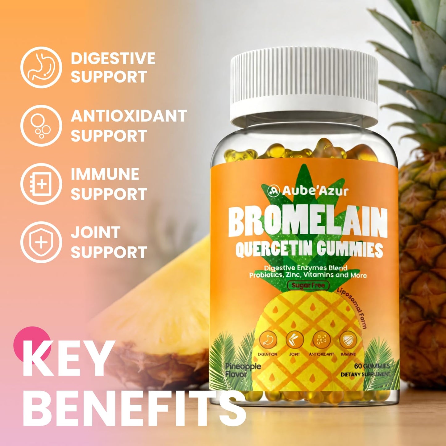 Aube'Azur Liposomal Bromelain with Quercetin Gummies 60 Count