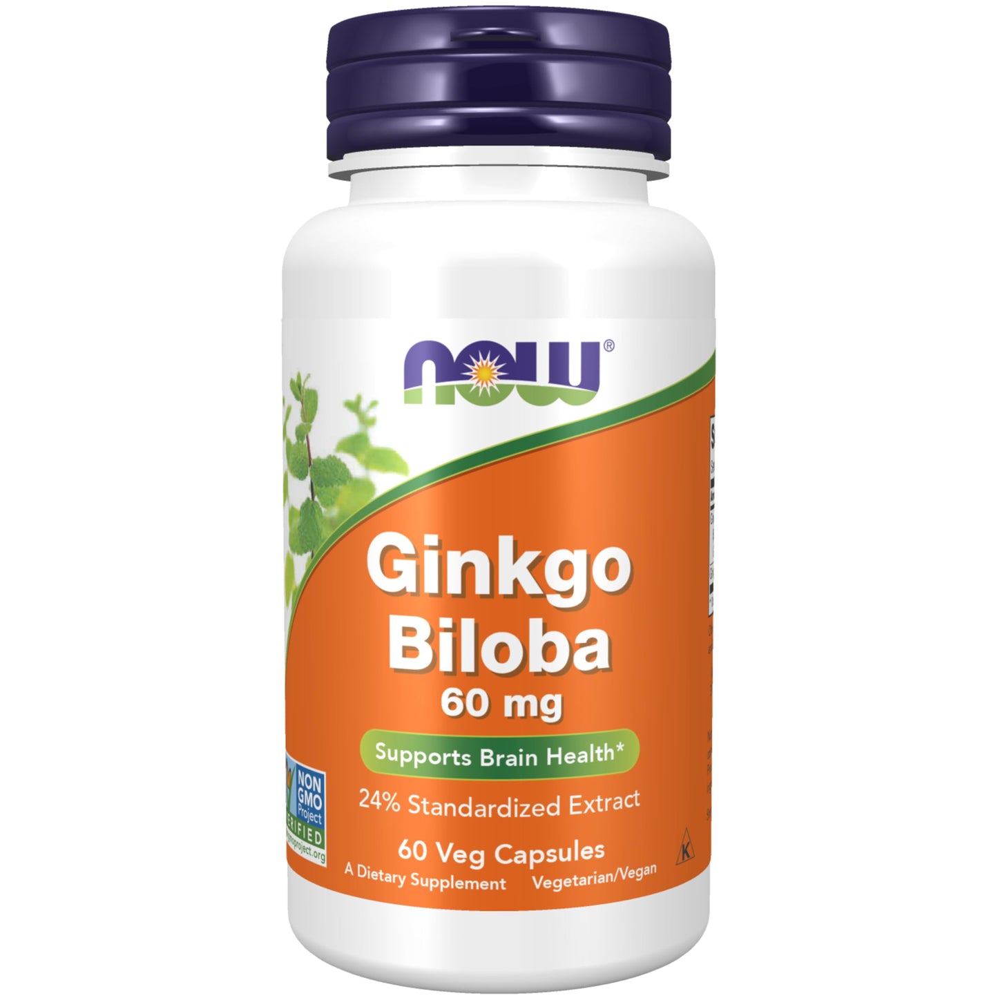 NOW Foods Ginkgo Biloba 60 mg, 24% Standardized Extract, Veg Capsules, 60 Count