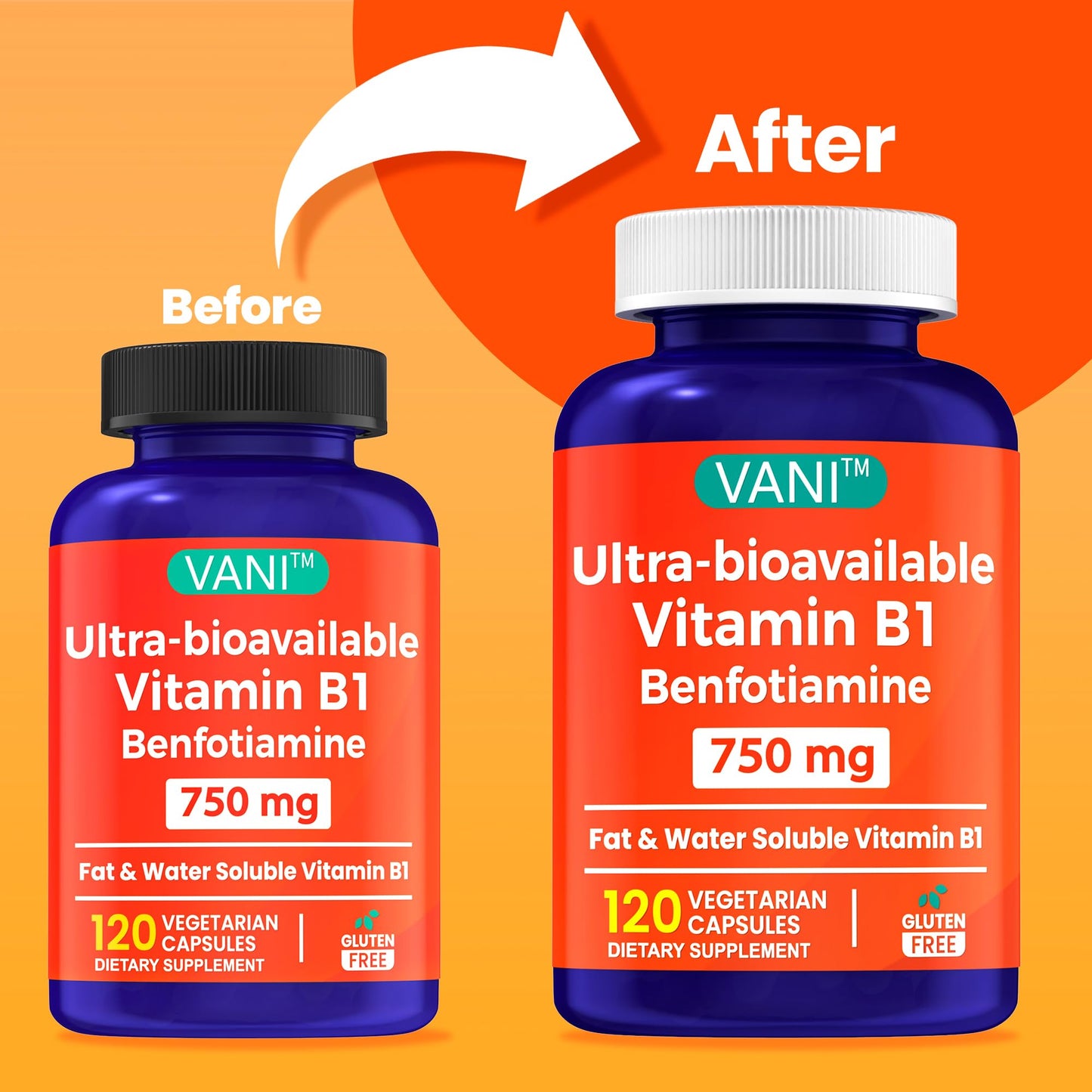 VANI Benfotiamine with B1 750mg Capsule, 120 Count