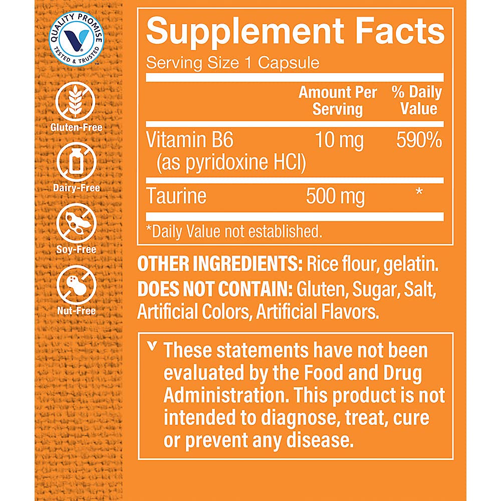 The Vitamin Shoppe Taurine 500mg with B6 - Cardiovascular & Antioxidant Support, 300 Capsules