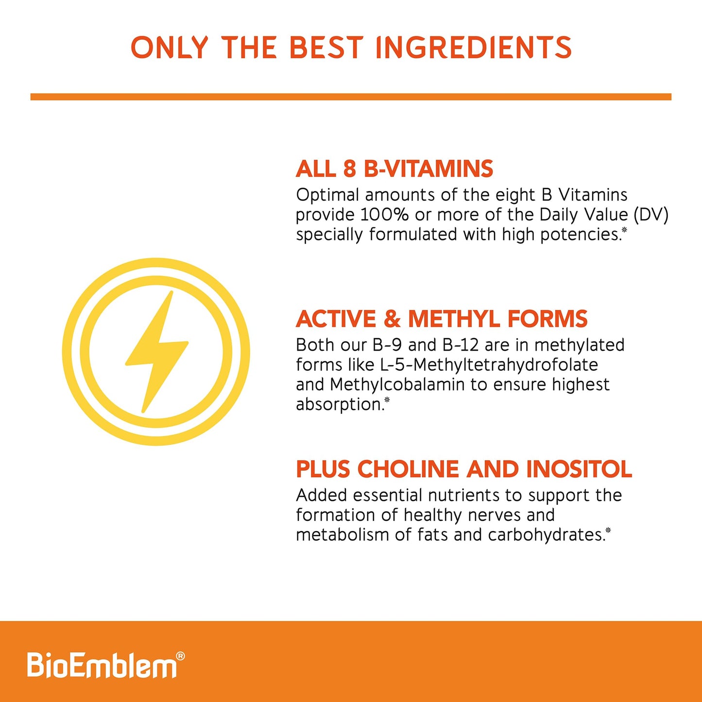 BioEmblem Vitamin B-Complex, 8 Active Forms Including Methyl, 90 Capsules