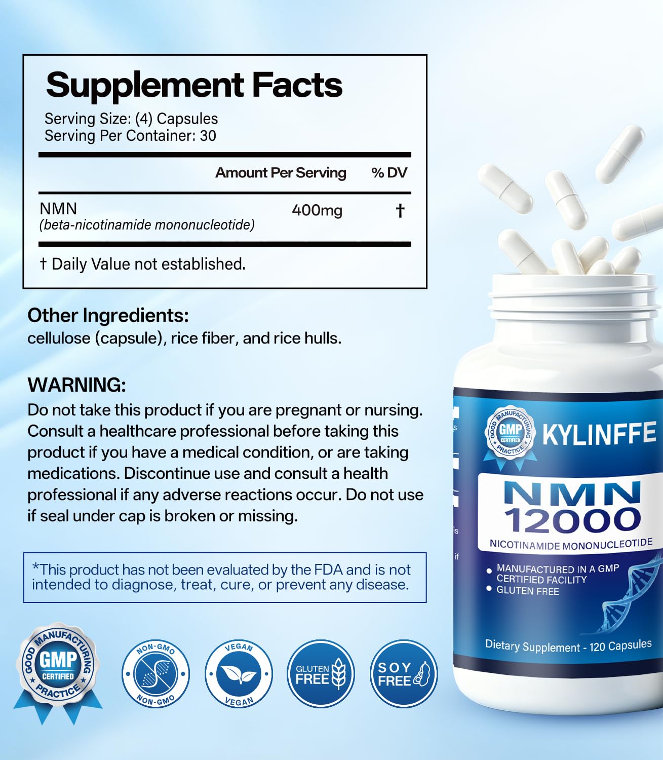 Oopeatol Pure NMN Supplement 400mg Liposomal NMN Capsule, 120 Capsules