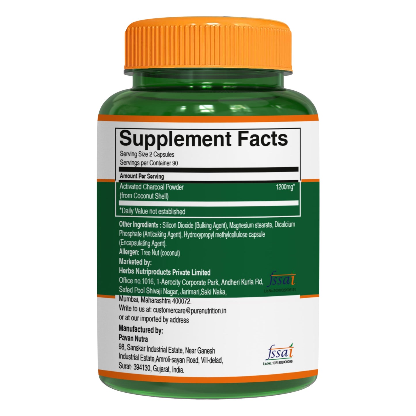 Pure Nutrition Natural Treasures Activated Charcoal 600mg - Coconut Shell Derived Capsules, 180 Capsules
