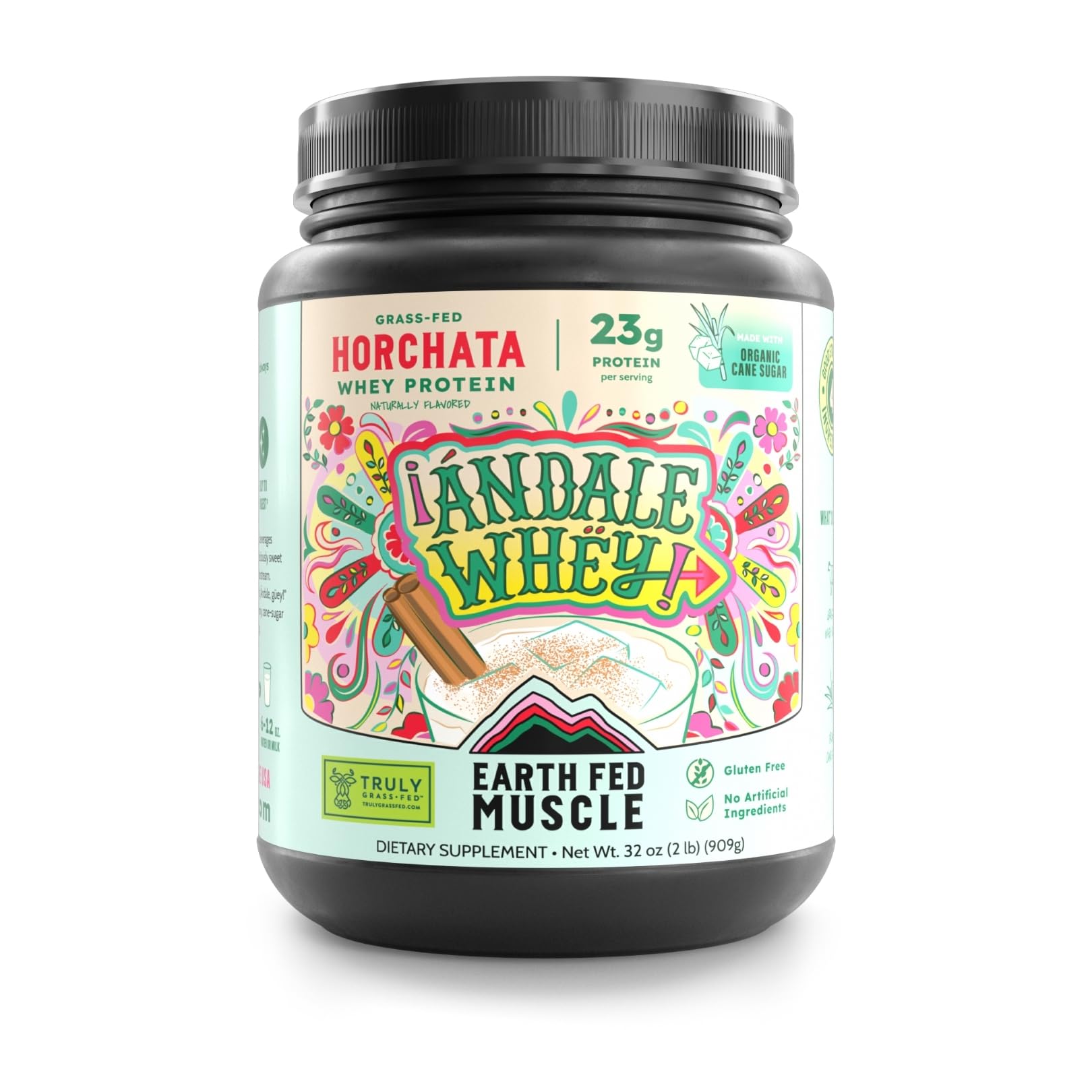 Earth Fed Muscle Grass-Fed Whey Protein Isolate Powder – Horchata Flavor, 32 Servings