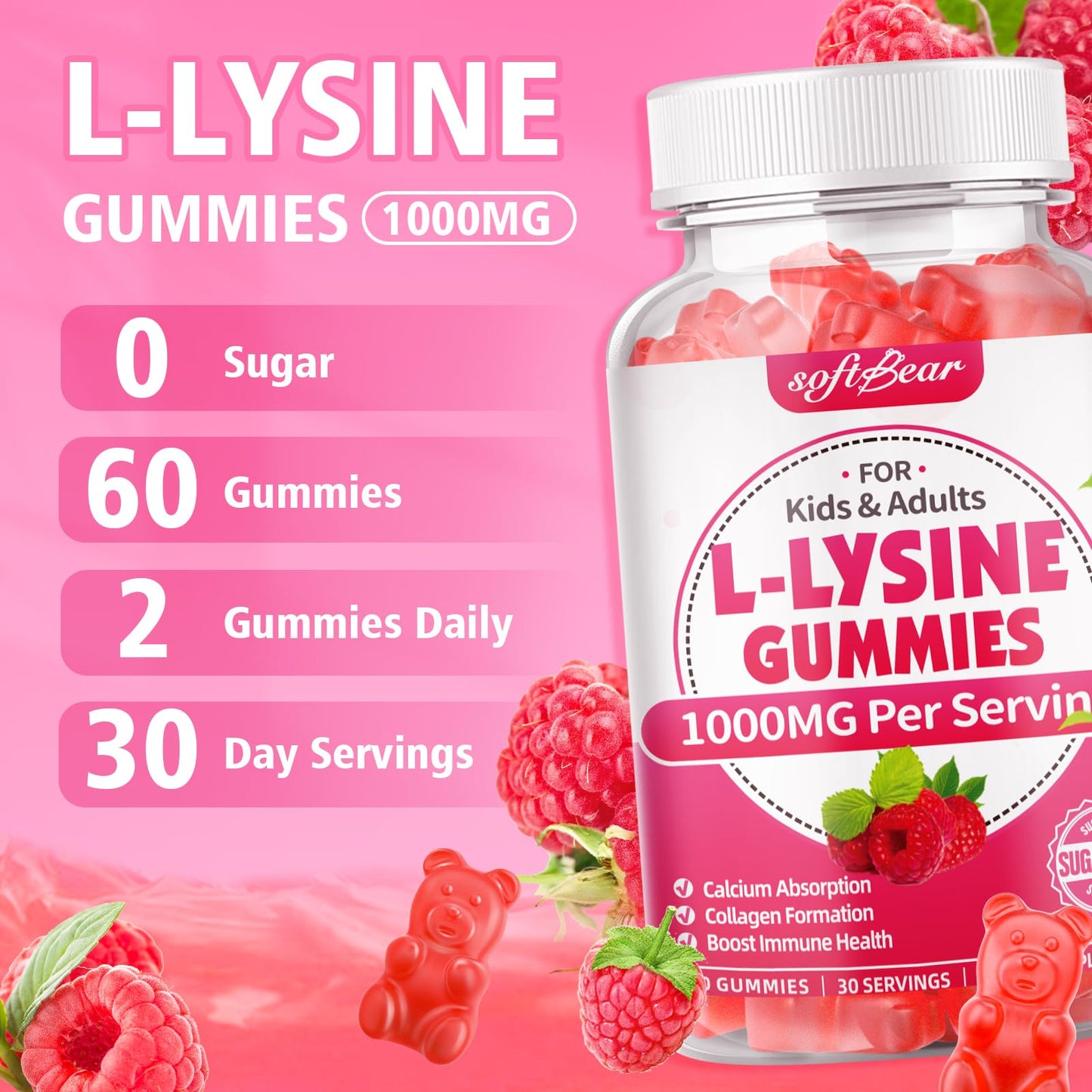 softbear L-Lysine Gummies 60 Count
