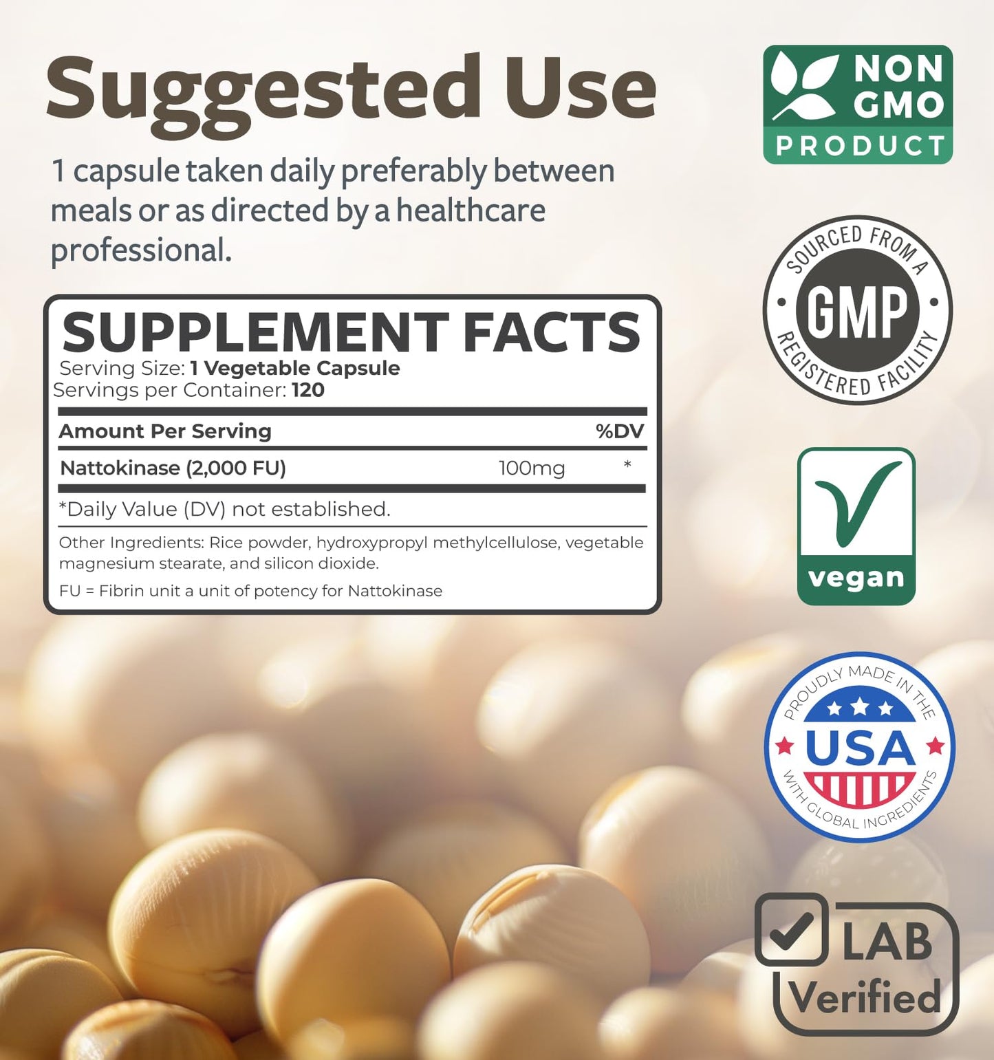 Healths Harmony Nattokinase 2000 FU Capsules, 120 Count, Non-GMO