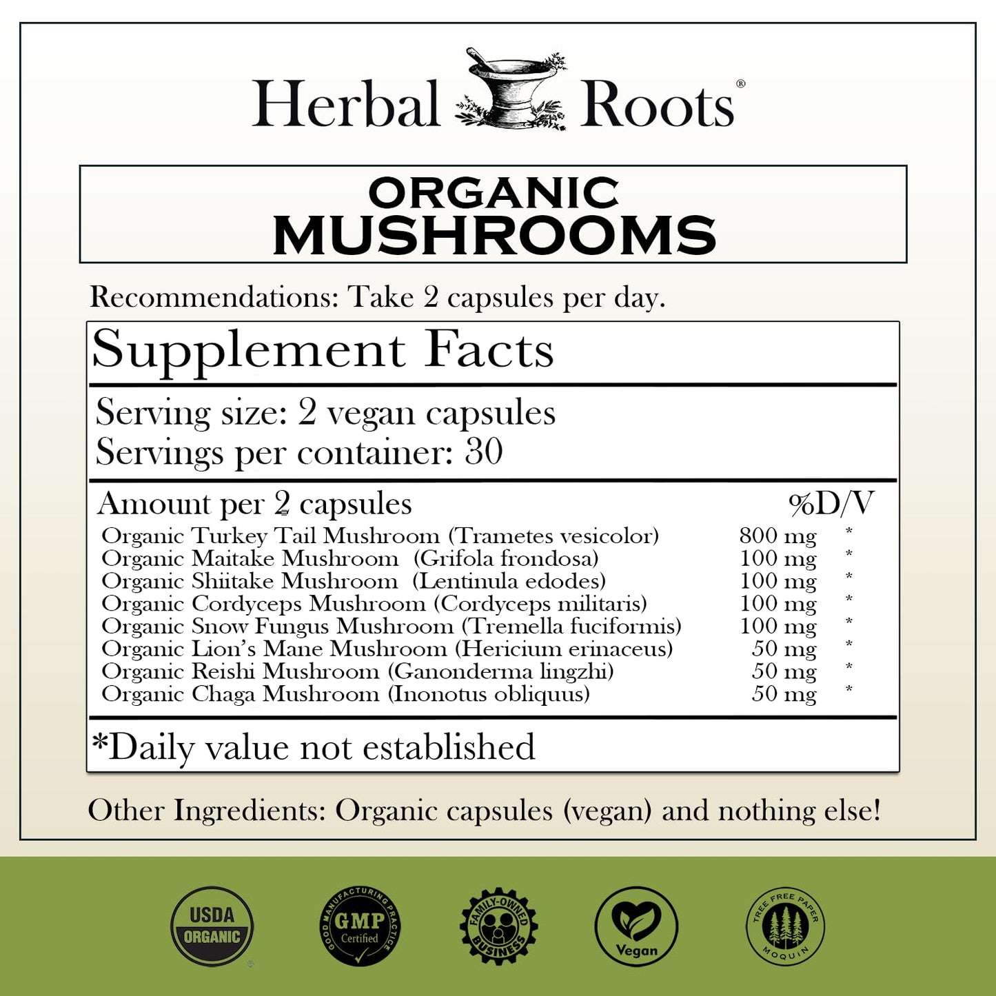 Herbal Roots Organic Men's Health Supplement Bundle Saw Palmetto, 8-Mushroom Blend, Hawthorn, Heart and Prostate Support Capsules, 180 Count