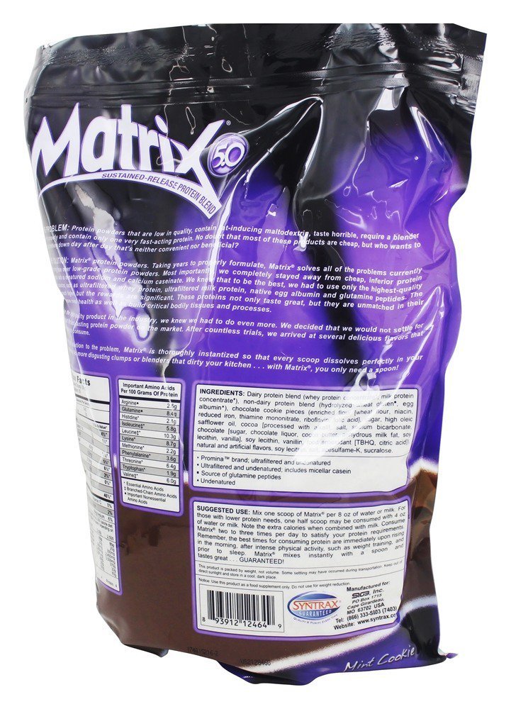 Syntrax Matrix Sustained Release Protein Powder - Mint Cookie, 5 lb Bag, 80 Servings