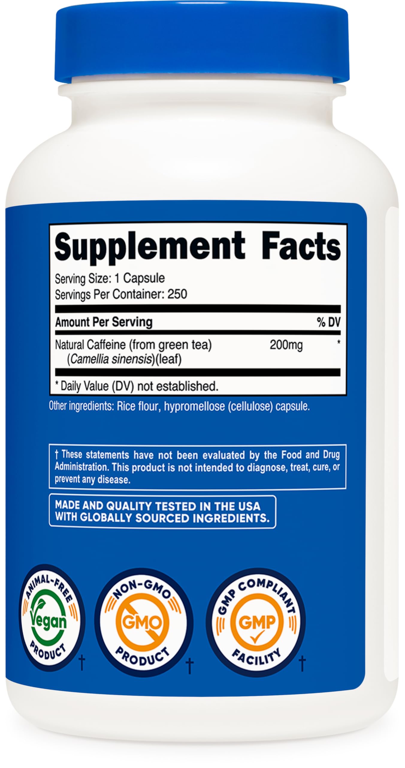 Nutricost Natural Caffeine 200mg Capsule 250 Count