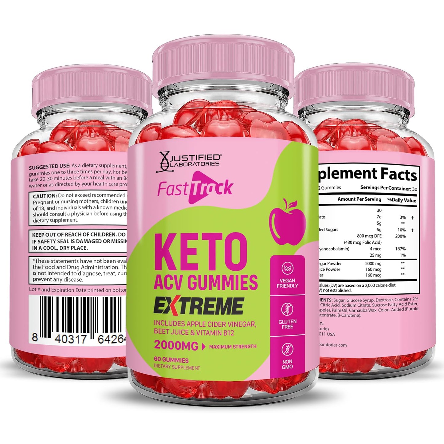 Justified Laboratories Fast Track Keto ACV Gummies Extreme 2000MG, 120 Gummies