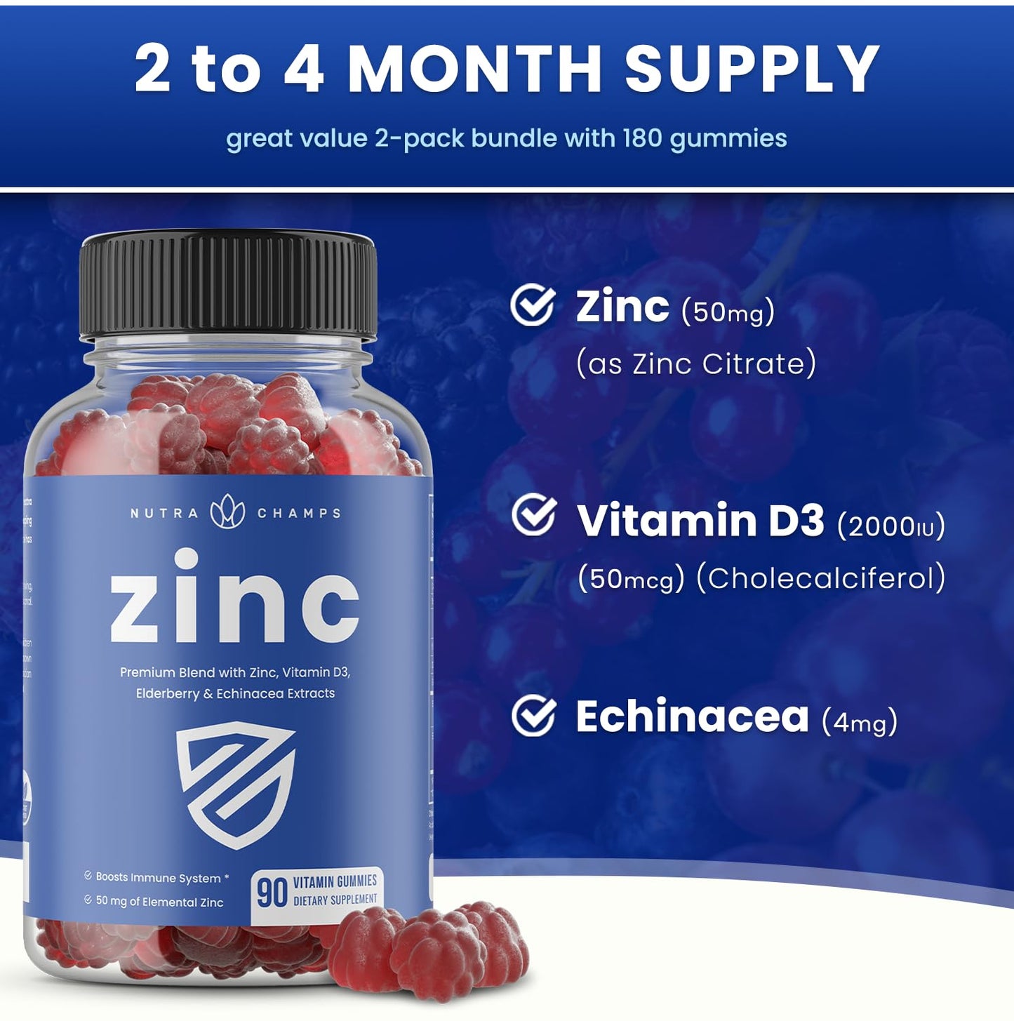 NutraChamps 4-in-1 Zinc Gummies 180 Count