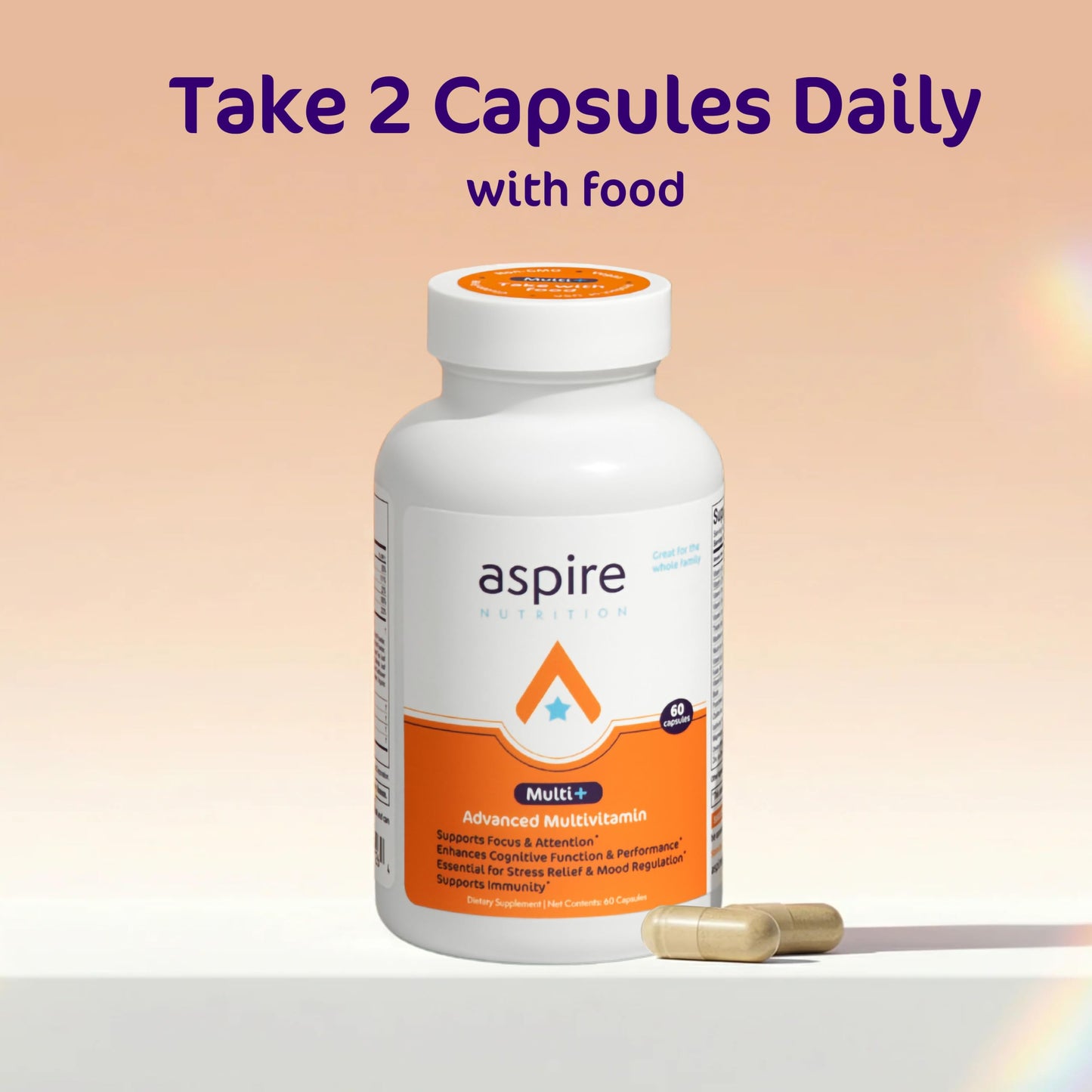 Aspire Nutrition Aspire Multi+ Advanced Multivitamin for Men, Women & Kids Capsules, 60 Count