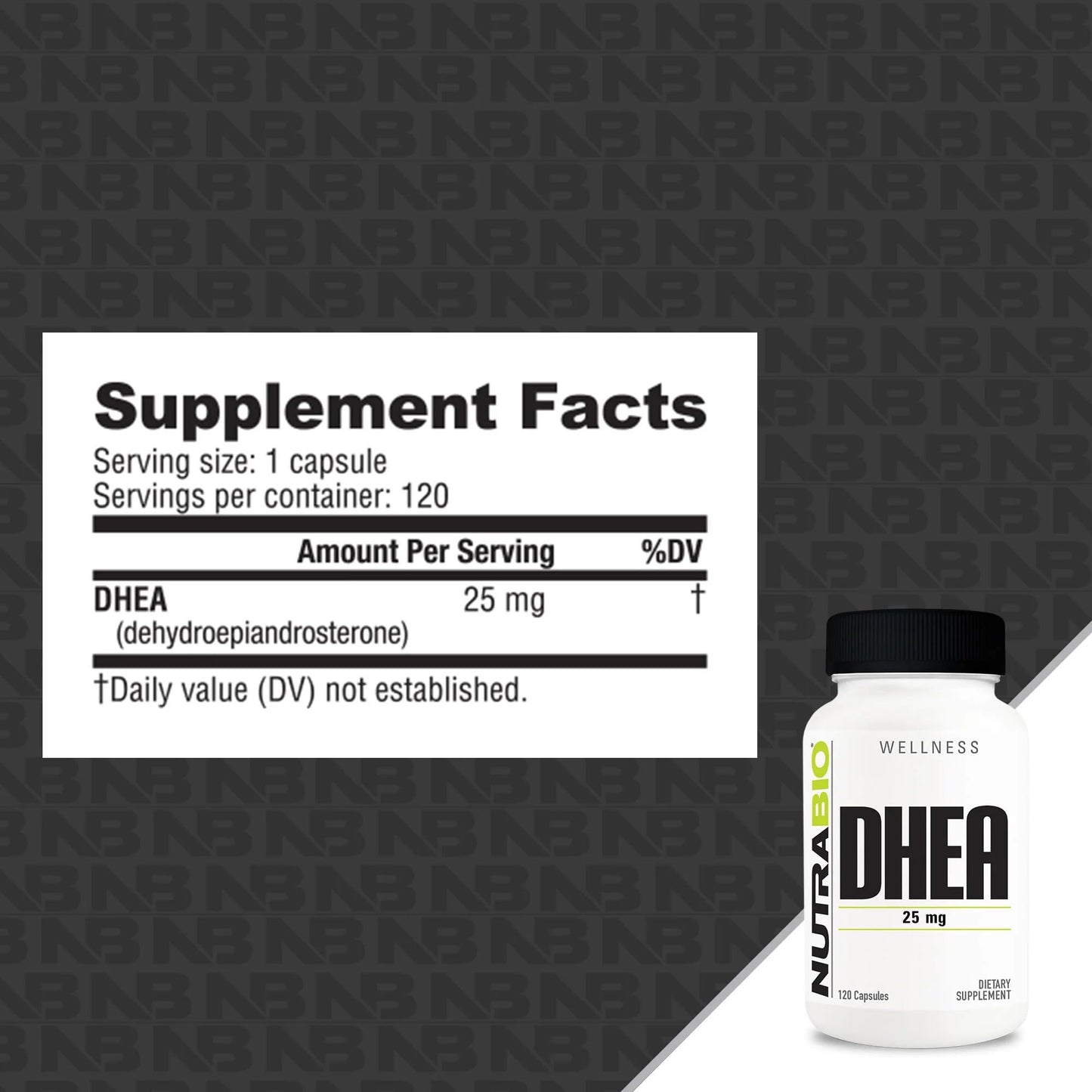 NutraBio DHEA Supplement 25 mg Capsule, 120 Capsules