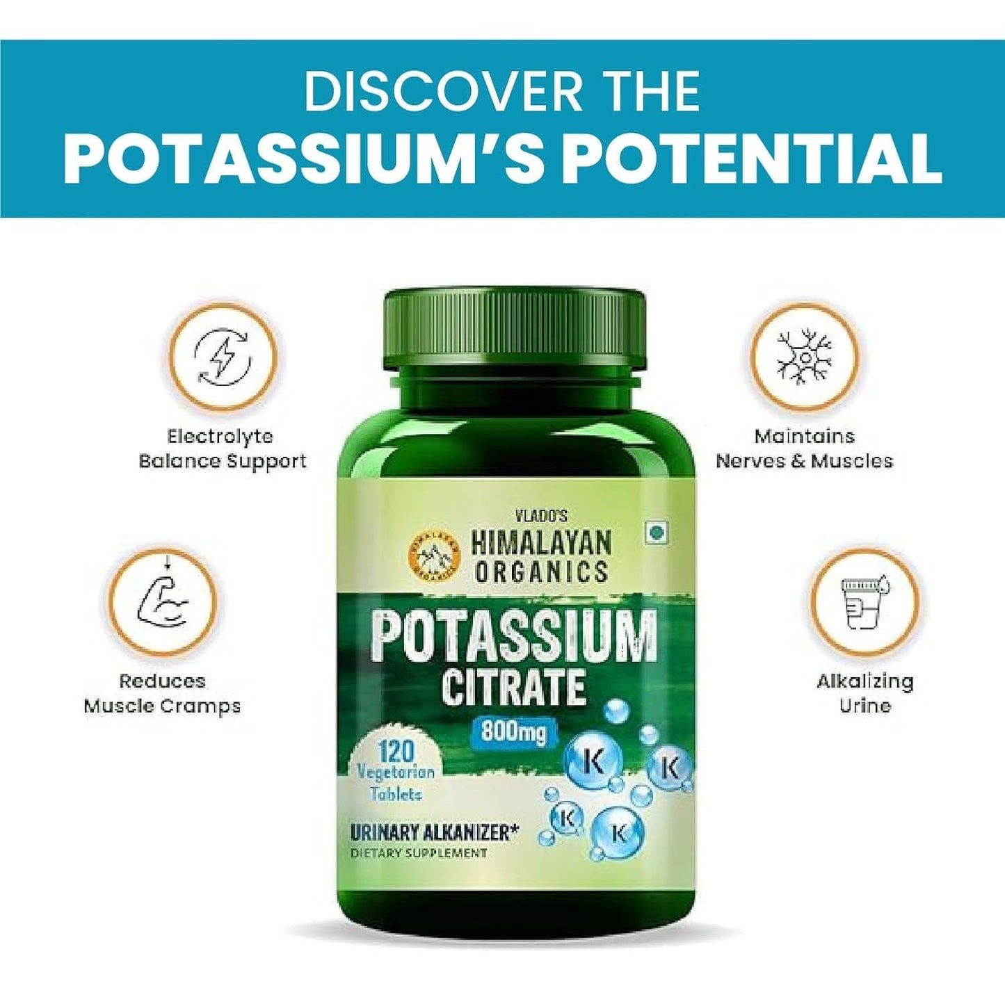 Generic Organic Potassium Citrate 800mg Supplement, 2-Pack, 120 Veg Tablets