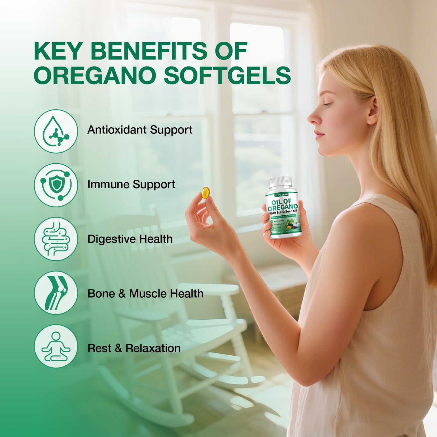 TOPCAPAK Oregano Oil Capsule 200 Count