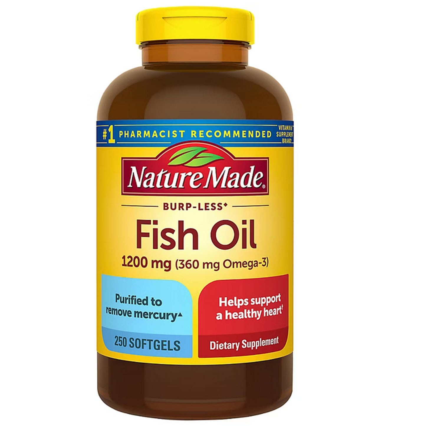 Nature Made Burp-less Fish Oil Softgels, 250-count