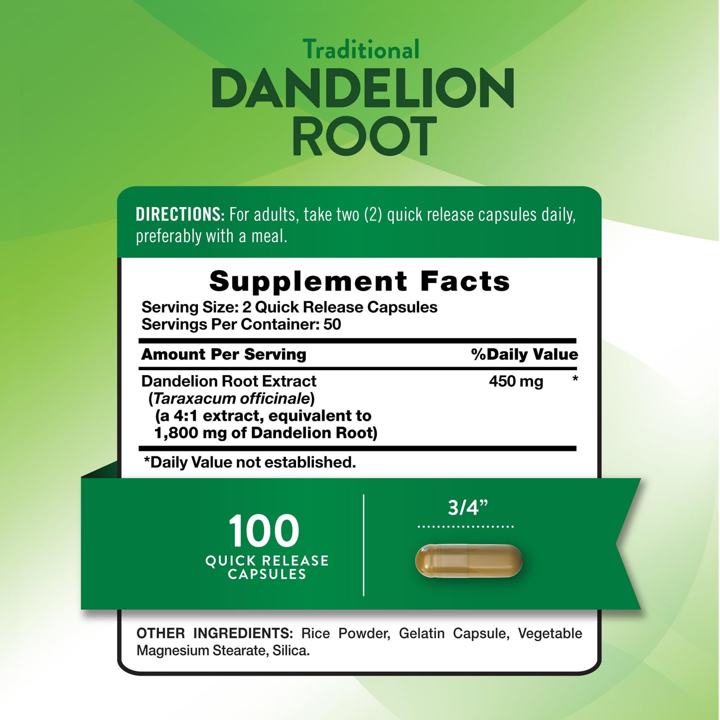 Nature's Truth Dandelion Root Capsules 100 Capsules